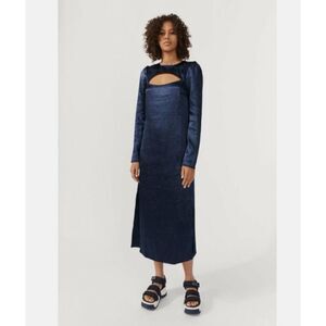 Baum und Pferdgarten Aneto Cut-out Midi Dress Navy Blue Crinkle Satin Size‎ 2